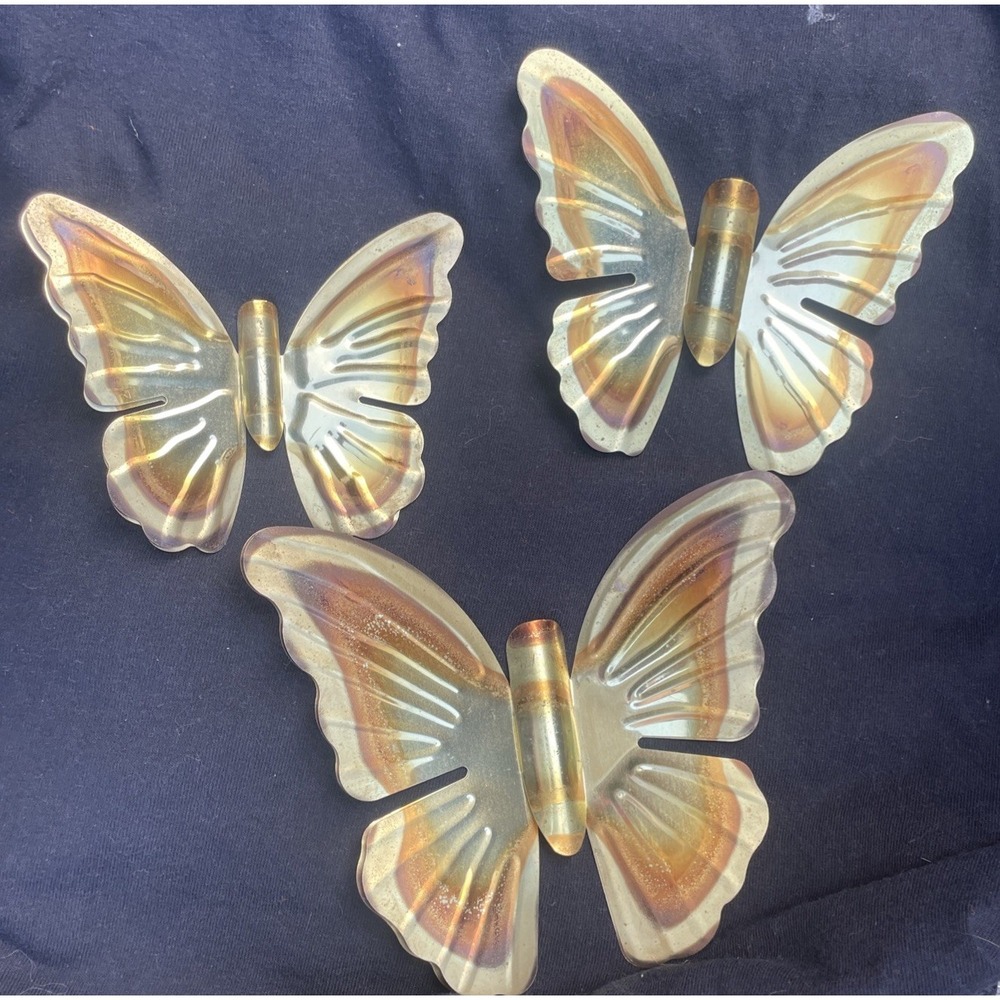Vintage 1970's Home Interior Brass Butterfly Wall Decor Set Of 3 Boho Nostalgia